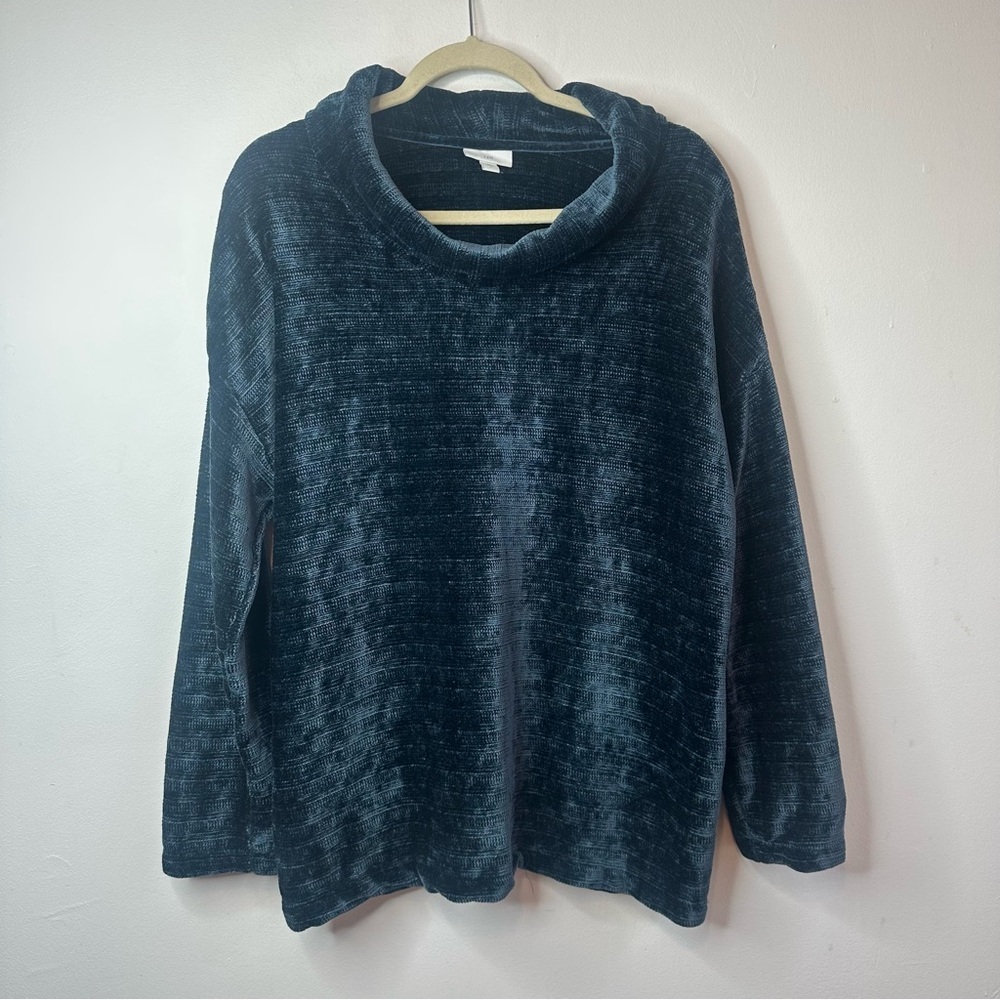 J. Jill Blue Velour Cowl Neck Holiday Sweater Size Large L